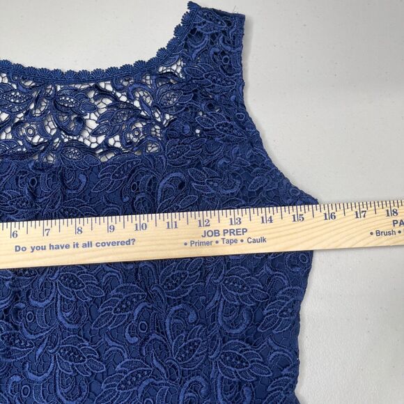 White House Black Market Dress 2 Navy Blue Lace Sheath Sleevless Satin Lined - Picture 7 of 16